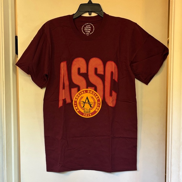 Anti Social Social Club Maroon Tee with Bold Orange Graphic - Picture 1 of 4